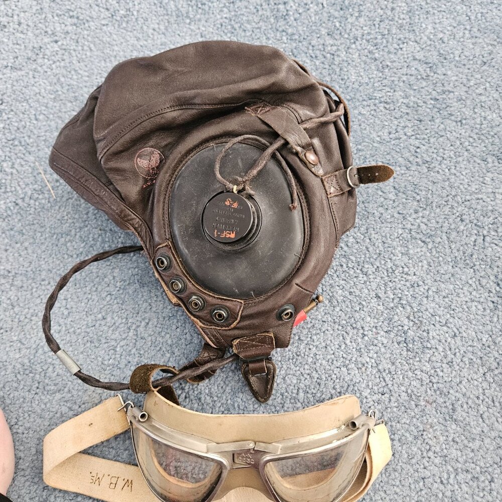 WW2 US Army Air Force leather helmet and aviator goggles - Picture 3 of 10